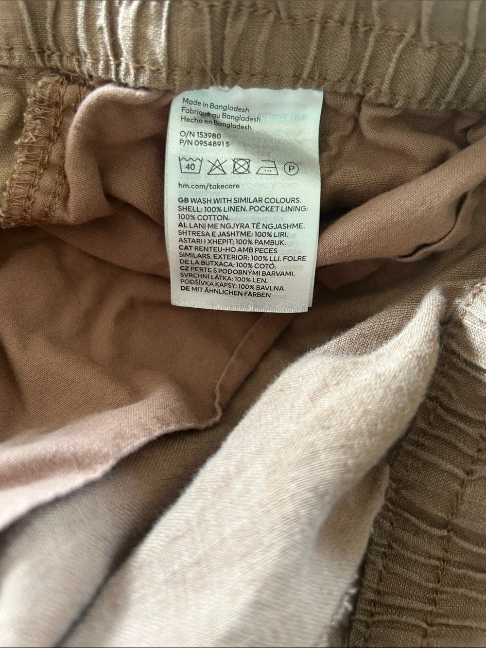 H&M Women's Straight-Leg Drawstring 100% Linen Pants — Brown